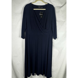 Lauren Ralph Lauren Dress Navy Wrap Long Sleeve Jersey SZ 16W, Classic, Belt